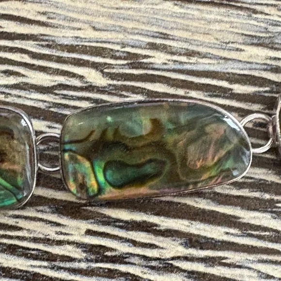 BEAUTIFUL Sterling Silver 925 Abalone Link Bracelet Adjustable - Picture 7 of 10